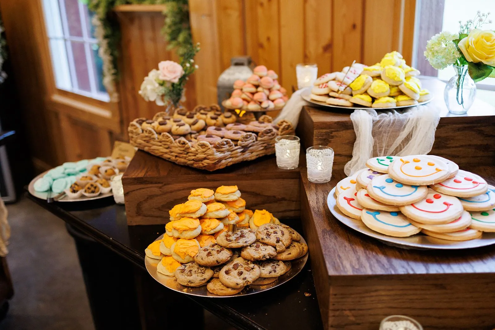 Dessert table with cookies at a celebration at The Heritage Barn